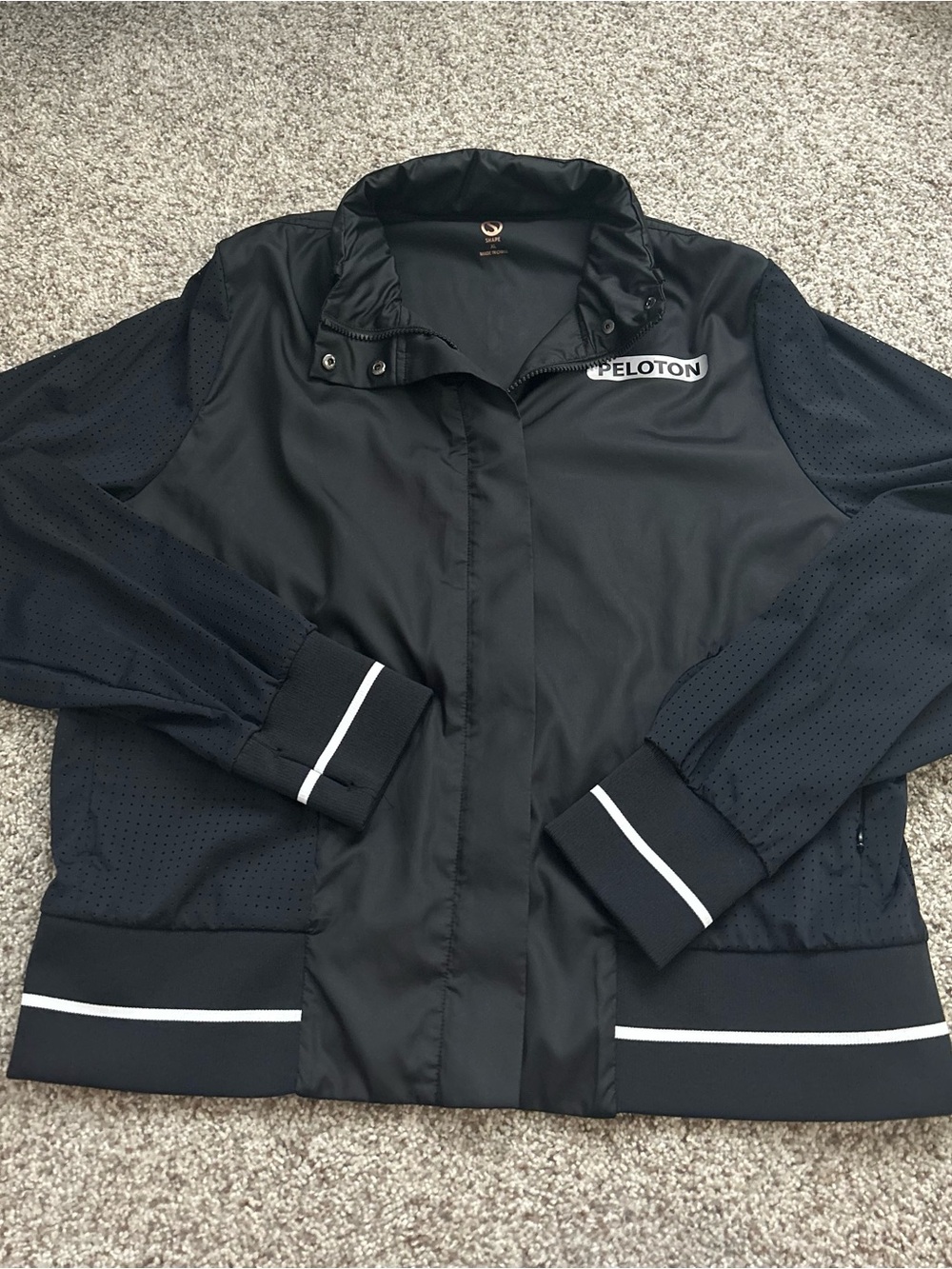 Peloton Black Bomber Jacket with White Trim